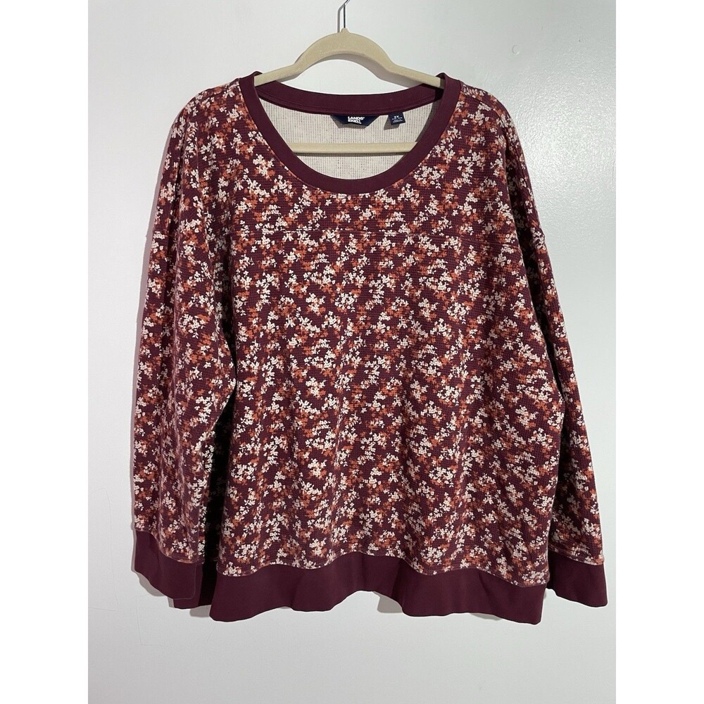 Lands End Sweater 3X Floral Waffle Knit Cozy Grandmacore Comfy Stretch Spring
